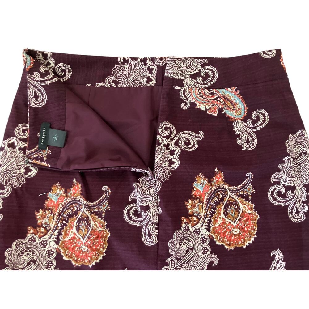 Ann Taylor Women's Burgundy Paisley Fully Lined Pencil Retro Cotton Skirt SZ 6 - Picture 5 of 11
